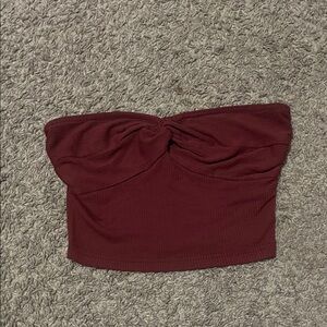 SHEIN Twist-Front Strapless Crop Top in Burgundy